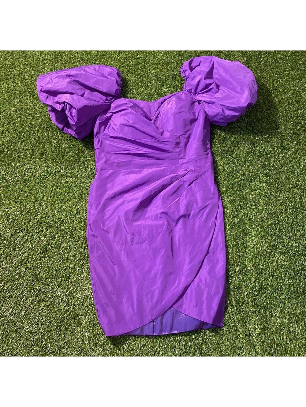 Y2K Jovani purple polyester dress with puffy shoulders